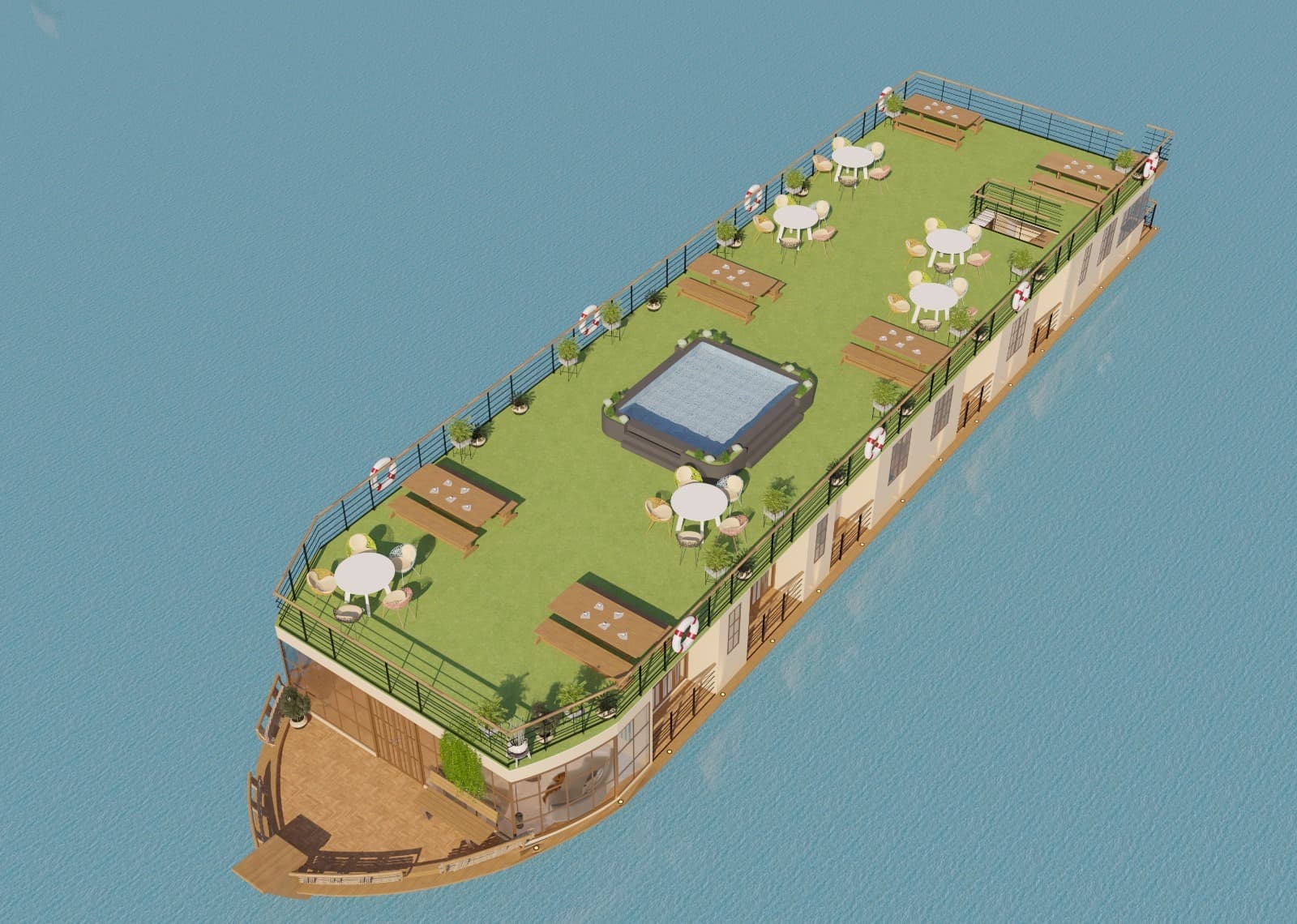 The Tangua Retreat floating cruise with guests on deck